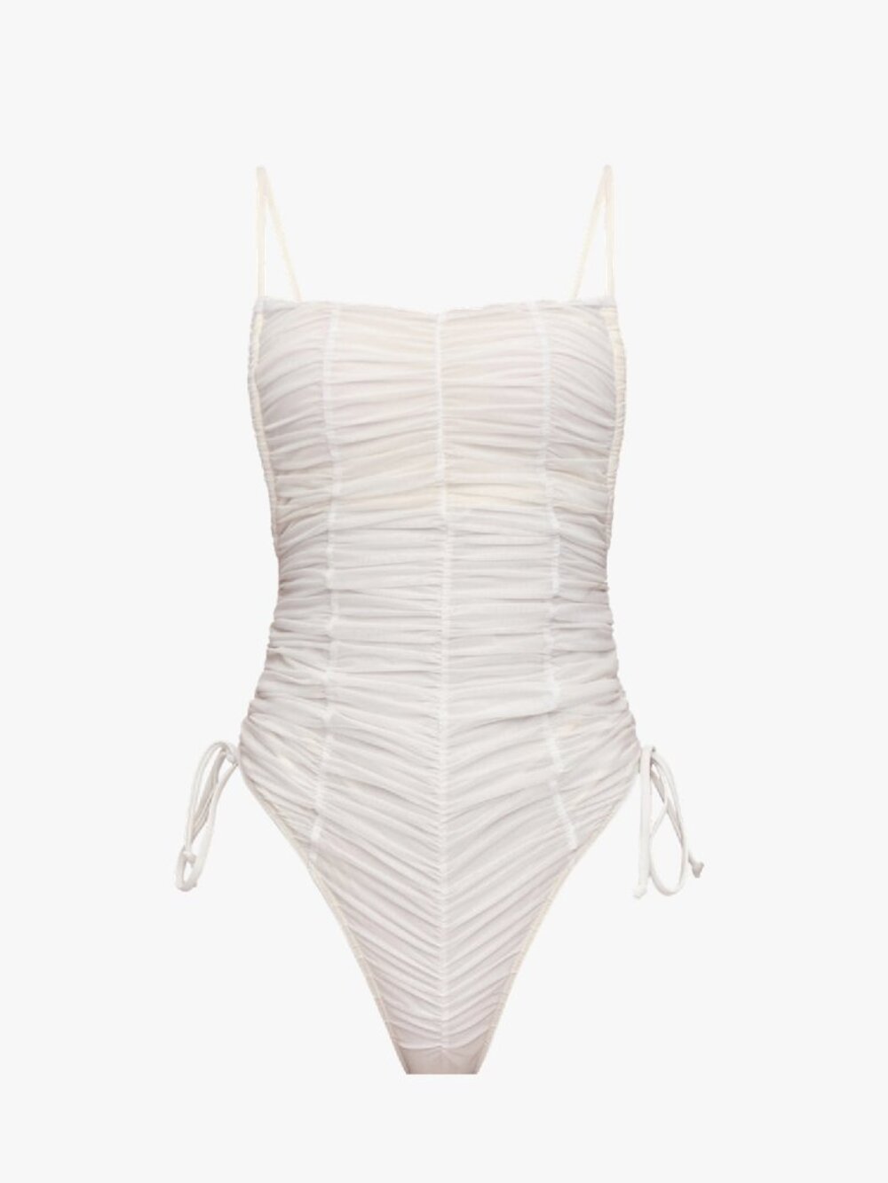 Andrea Iyamah Reco Ruched Mesh One Piece Swimsuit Limestone L NWT - Picture 2 of 6